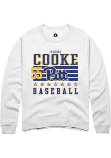 Jackson Cooke Rally Mens White Pitt Panthers NIL Striped Crew Sweatshirt