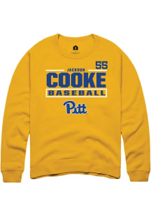 Jackson Cooke Rally Mens Gold Pitt Panthers NIL Stacked Box Crew Sweatshirt