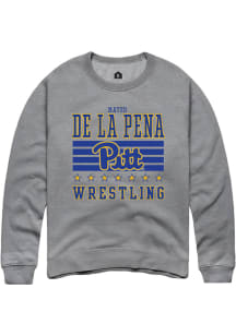 Mateo de la Pena Rally Mens Grey Pitt Panthers NIL Striped Crew Sweatshirt