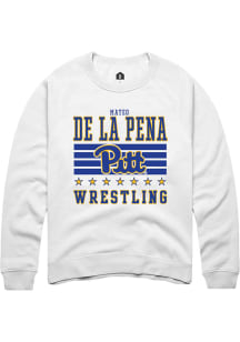 Mateo de la Pena Rally Mens White Pitt Panthers NIL Striped Crew Sweatshirt