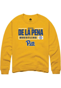 Mateo de la Pena Rally Mens Gold Pitt Panthers NIL Stacked Box Crew Sweatshirt