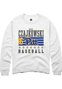 Noah Czajkowski Rally Mens White Pitt Panthers NIL Striped Crew Sweatshirt