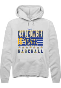 Noah Czajkowski Rally Mens White Pitt Panthers NIL Striped Hooded Sweatshirt