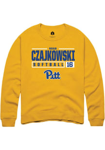 Noah Czajkowski Rally Mens Gold Pitt Panthers NIL Stacked Box Crew Sweatshirt