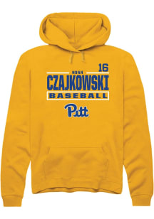 Noah Czajkowski Rally Mens Gold Pitt Panthers NIL Stacked Box Hooded Sweatshirt