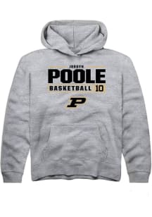 Jordyn Poole Rally Youth Grey Purdue Boilermakers NIL Stacked Box Long Sleeve Hooded Sweatshirt