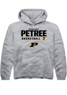 Mahrianna Petree Rally Youth Grey Purdue Boilermakers NIL Stacked Box Long Sleeve Hooded Sweatsh..