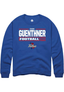 Evan Guenthner Rally Mens Blue Tulsa Golden Hurricane NIL Stacked Box Crew Sweatshirt