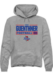 Evan Guenthner Rally Mens Graphite Tulsa Golden Hurricane NIL Stacked Box Hooded Sweatshirt