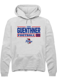 Evan Guenthner Rally Mens White Tulsa Golden Hurricane NIL Stacked Box Hooded Sweatshirt