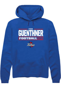 Evan Guenthner Rally Mens Blue Tulsa Golden Hurricane NIL Stacked Box Hooded Sweatshirt