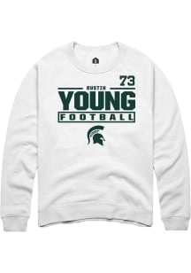 RUSTIN YOUNG Rally Mens White Michigan State Spartans NIL Stacked Box Crew Sweatshirt