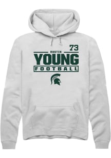 RUSTIN YOUNG Rally Mens White Michigan State Spartans NIL Stacked Box Hooded Sweatshirt