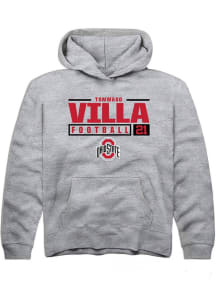 Tommaso Villa Rally Youth Grey Ohio State Buckeyes NIL Stacked Box Long Sleeve Hooded Sweatshirt