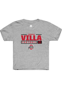 Tommaso Villa Rally Youth Grey Ohio State Buckeyes NIL Stacked Box Short Sleeve T-Shirt