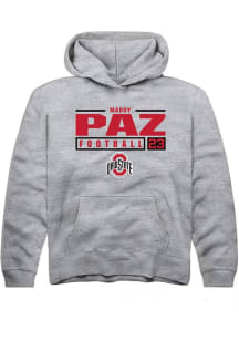 Maddy Paz Rally Youth Grey Ohio State Buckeyes NIL Stacked Box Long Sleeve Hooded Sweatshirt