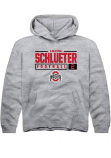Amanda Schlueter Rally Youth Grey Ohio State Buckeyes NIL Stacked Box Long Sleeve Hooded Sweatsh..