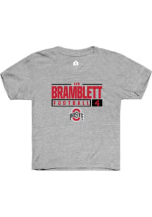 Ava Bramblett Rally Youth Grey Ohio State Buckeyes NIL Stacked Box Short Sleeve T-Shirt