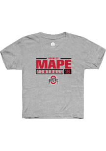 Berkley Mape Rally Youth Grey Ohio State Buckeyes NIL Stacked Box Short Sleeve T-Shirt