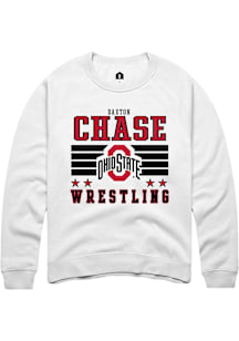 Daxton Chase  Rally Ohio State Buckeyes Mens White NIL Striped Long Sleeve Crew Sweatshirt