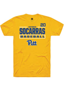 Antonio Socarras Gold Pitt Panthers NIL Stacked Box Short Sleeve T Shirt