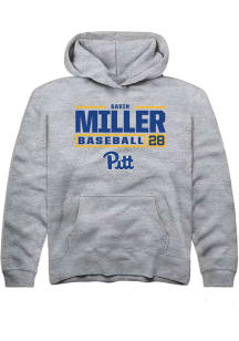 Gavin Miller Rally Youth Grey Pitt Panthers NIL Stacked Box Long Sleeve Hooded Sweatshirt