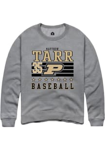 Matthew Tarr Rally Mens Grey Purdue Boilermakers NIL Striped Crew Sweatshirt