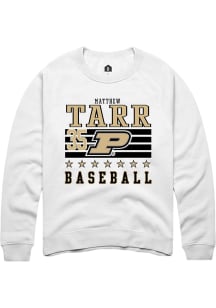 Matthew Tarr Rally Mens White Purdue Boilermakers NIL Striped Crew Sweatshirt