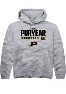 Kendall Puryear Rally Youth Grey Purdue Boilermakers NIL Stacked Box Long Sleeve Hooded Sweatshi..