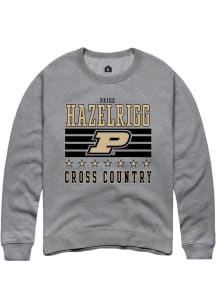 Paige Hazelrigg Rally Mens Grey Purdue Boilermakers NIL Striped Crew Sweatshirt