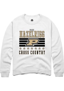 Paige Hazelrigg Rally Mens White Purdue Boilermakers NIL Striped Crew Sweatshirt