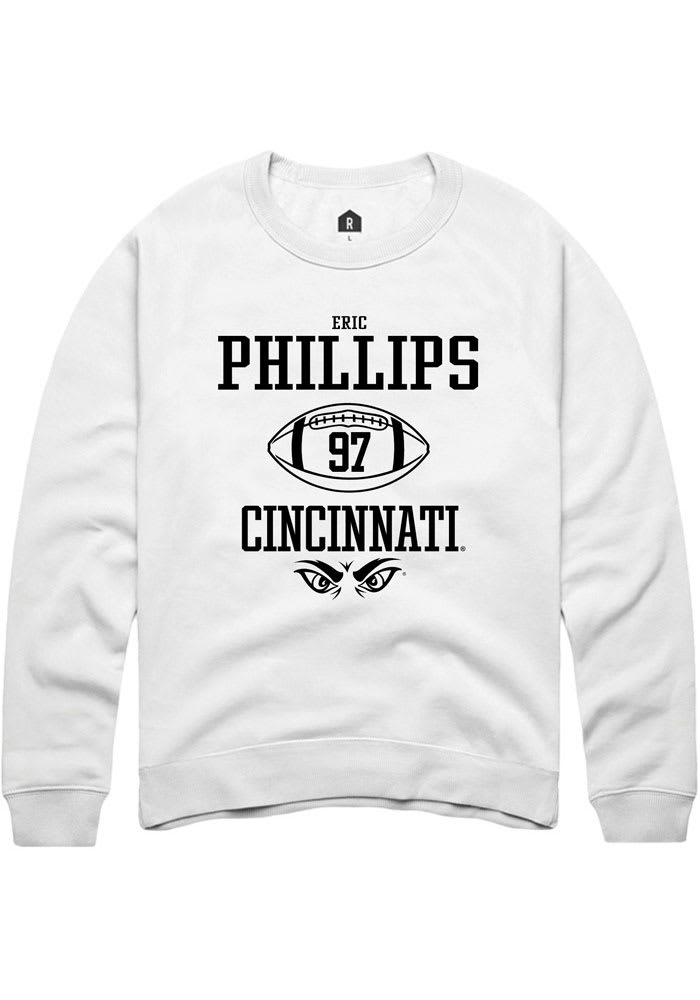 Eric Phillips Rally Cincinnati Bearcats Mens White NIL Sport Icon Long Sleeve Crew Sweatshirt