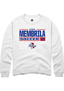 Aimar Membrila  Rally Tulsa Golden Hurricane Mens White NIL Stacked Box Long Sleeve Crew Sweatshir..