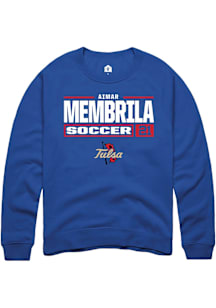 Aimar Membrila  Rally Tulsa Golden Hurricane Mens Blue NIL Stacked Box Long Sleeve Crew Sweatshirt
