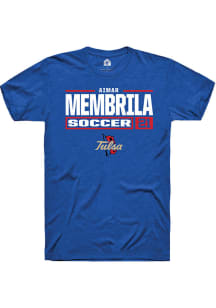 Aimar Membrila Blue Tulsa Golden Hurricane NIL Stacked Box Short Sleeve T Shirt