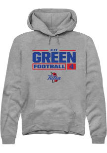 Alex Green Rally Mens Graphite Tulsa Golden Hurricane NIL Stacked Box Hooded Sweatshirt