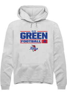 Alex Green Rally Mens White Tulsa Golden Hurricane NIL Stacked Box Hooded Sweatshirt