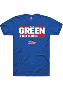 Alex Green Blue Tulsa Golden Hurricane NIL Stacked Box Short Sleeve T Shirt