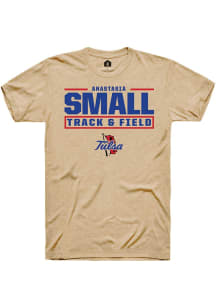 Anastasia Small Tan Tulsa Golden Hurricane NIL Stacked Box Short Sleeve T Shirt
