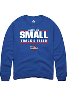 Anastasia Small  Rally Tulsa Golden Hurricane Mens Blue NIL Stacked Box Long Sleeve Crew Sweatshir..