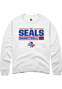 Ari Seals Rally Mens White Tulsa Golden Hurricane NIL Stacked Box Crew Sweatshirt