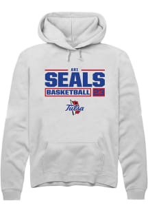 Ari Seals Rally Mens White Tulsa Golden Hurricane NIL Stacked Box Hooded Sweatshirt