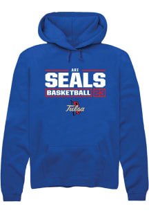 Ari Seals Rally Mens Blue Tulsa Golden Hurricane NIL Stacked Box Hooded Sweatshirt