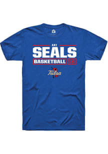 Ari Seals Blue Tulsa Golden Hurricane NIL Stacked Box Short Sleeve T Shirt