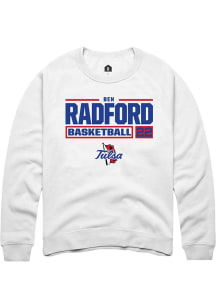 Ben Radford Rally Mens White Tulsa Golden Hurricane NIL Stacked Box Crew Sweatshirt