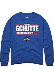 blaine schutte  Rally Tulsa Golden Hurricane Mens Blue NIL Stacked Box Long Sleeve Crew Sweatshirt