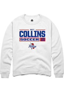 Brit Collins  Rally Tulsa Golden Hurricane Mens White NIL Stacked Box Long Sleeve Crew Sweatshirt