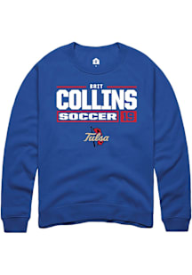 Brit Collins  Rally Tulsa Golden Hurricane Mens Blue NIL Stacked Box Long Sleeve Crew Sweatshirt