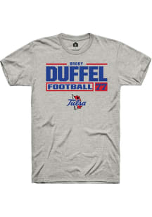 Brody Duffel Ash Tulsa Golden Hurricane NIL Stacked Box Short Sleeve T Shirt