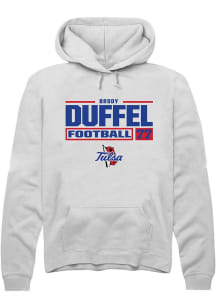 Brody Duffel Rally Mens White Tulsa Golden Hurricane NIL Stacked Box Hooded Sweatshirt